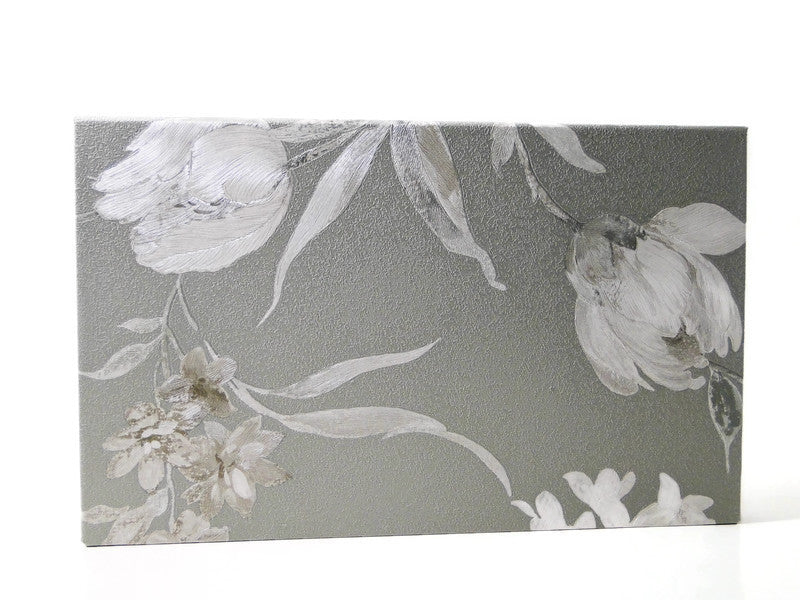 Large white flower in grey background double sided magnetic makeup palette for makeup pans collection. Silent Morning